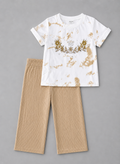 Girls Marble Print T-Shirt & Trouser Lounge Set