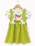 Girls Green Polka Dot Bow Dress