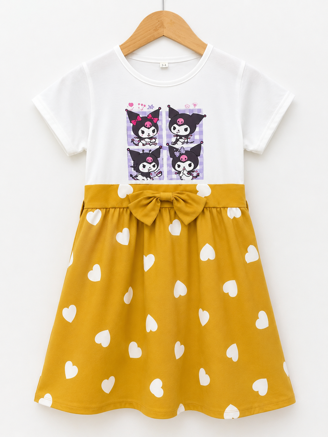 Girls Heart Print Bow Dress